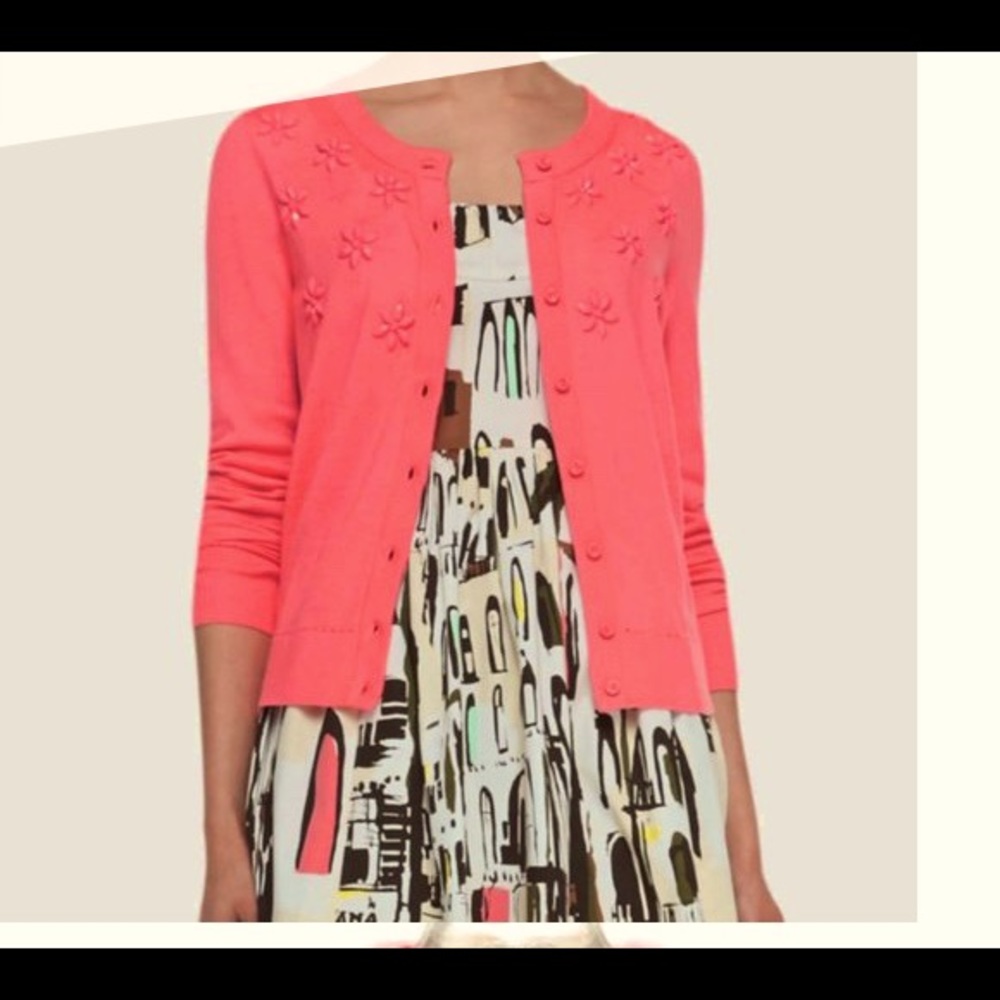 Beautiful Kate Spade Pink Cardigan with Floral Details like new condition!